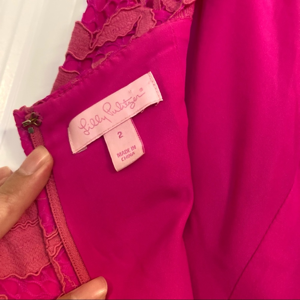 Lilly Pulitzer Kiri Dress Lace Peplum Sleeveless Mambo Pink - Picture 8 of 8